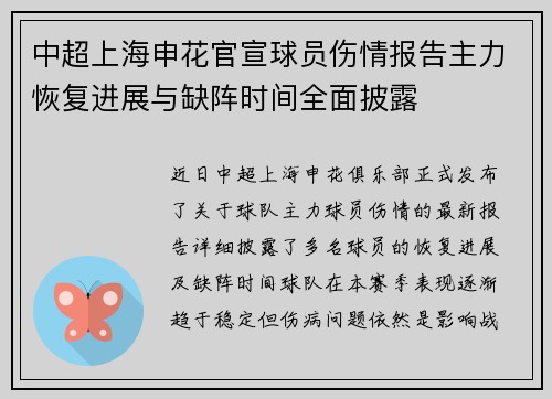 中超上海申花官宣球员伤情报告主力恢复进展与缺阵时间全面披露 中超上海申花官宣球员伤情报告主力恢复进展与缺阵时间全面披露